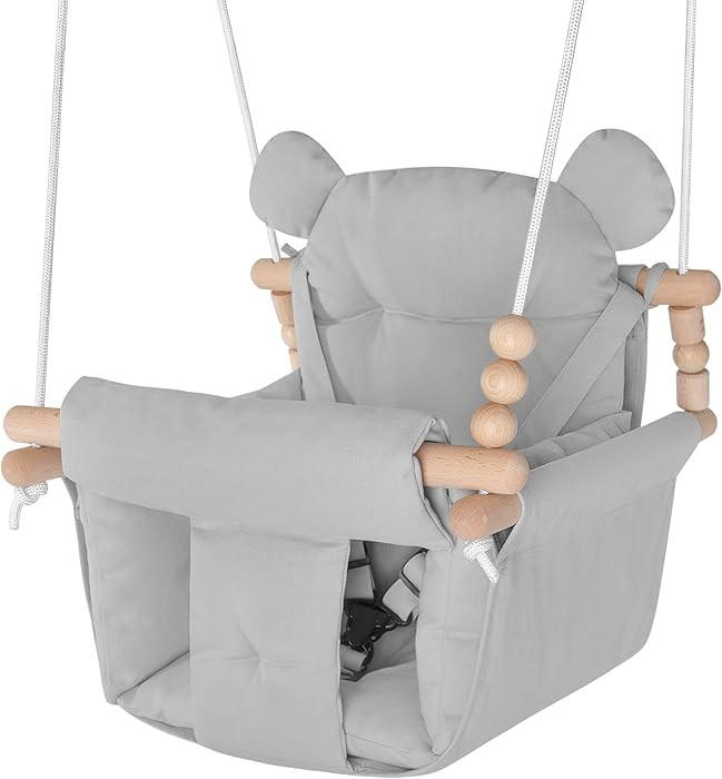Baby Swing Indoor Outdoor,Secure Canvas Wooden Toddler Swing Seat, 3-Point Adjustable Safety Harn... | Amazon (US)