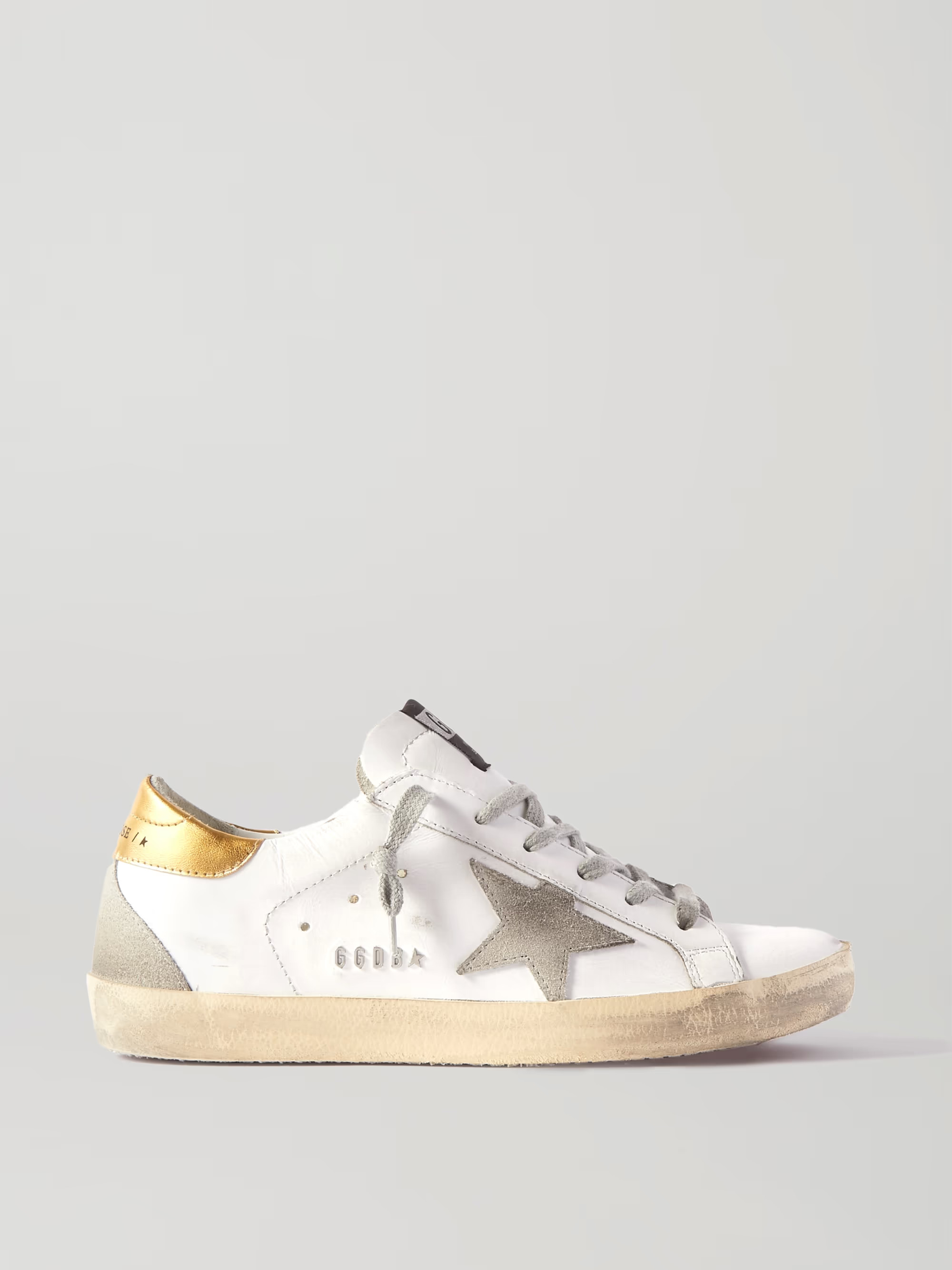 Superstar distressed leather and suede sneakers | NET-A-PORTER (US)