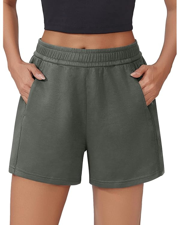 PINSPARK Athletic Sweat Shorts Women Elastic High Waisted Comfy Short Drawstring Casual Lounge Sh... | Amazon (US)