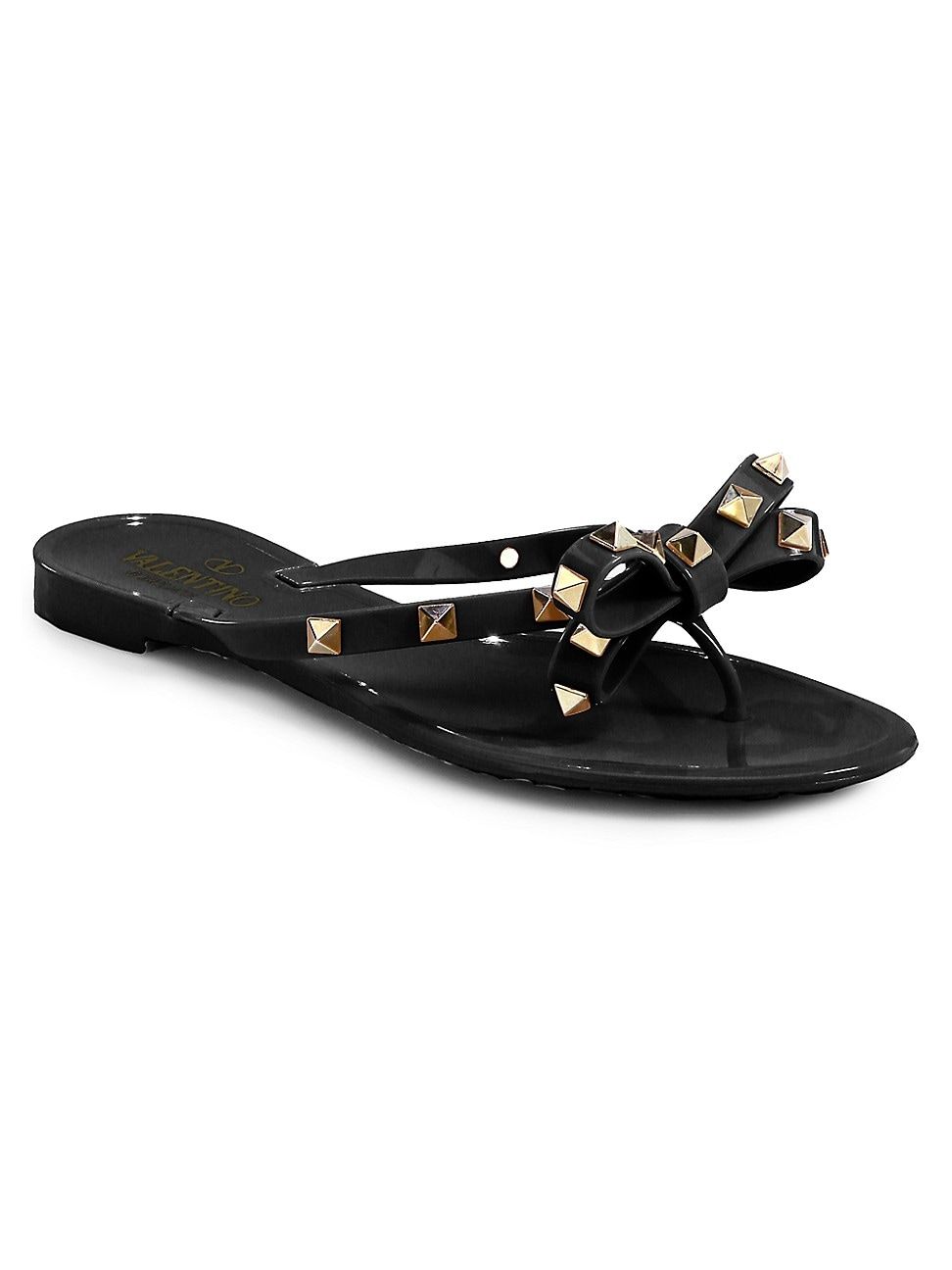 Valentino Women's Valentino Garavani Rockstud Bow Jelly Thong Sandals - Black - Size 7 | Saks Fifth Avenue