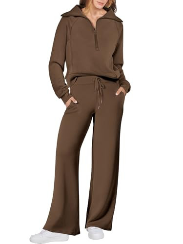 ANRABESS Women 2 Piece Outfits Sweatsuit Oversized Sweatshirt Sweatpants Tracksuit Sweat Lounge Matching Set 2025 Fall Trendy Brown XX-Large | Amazon (US)