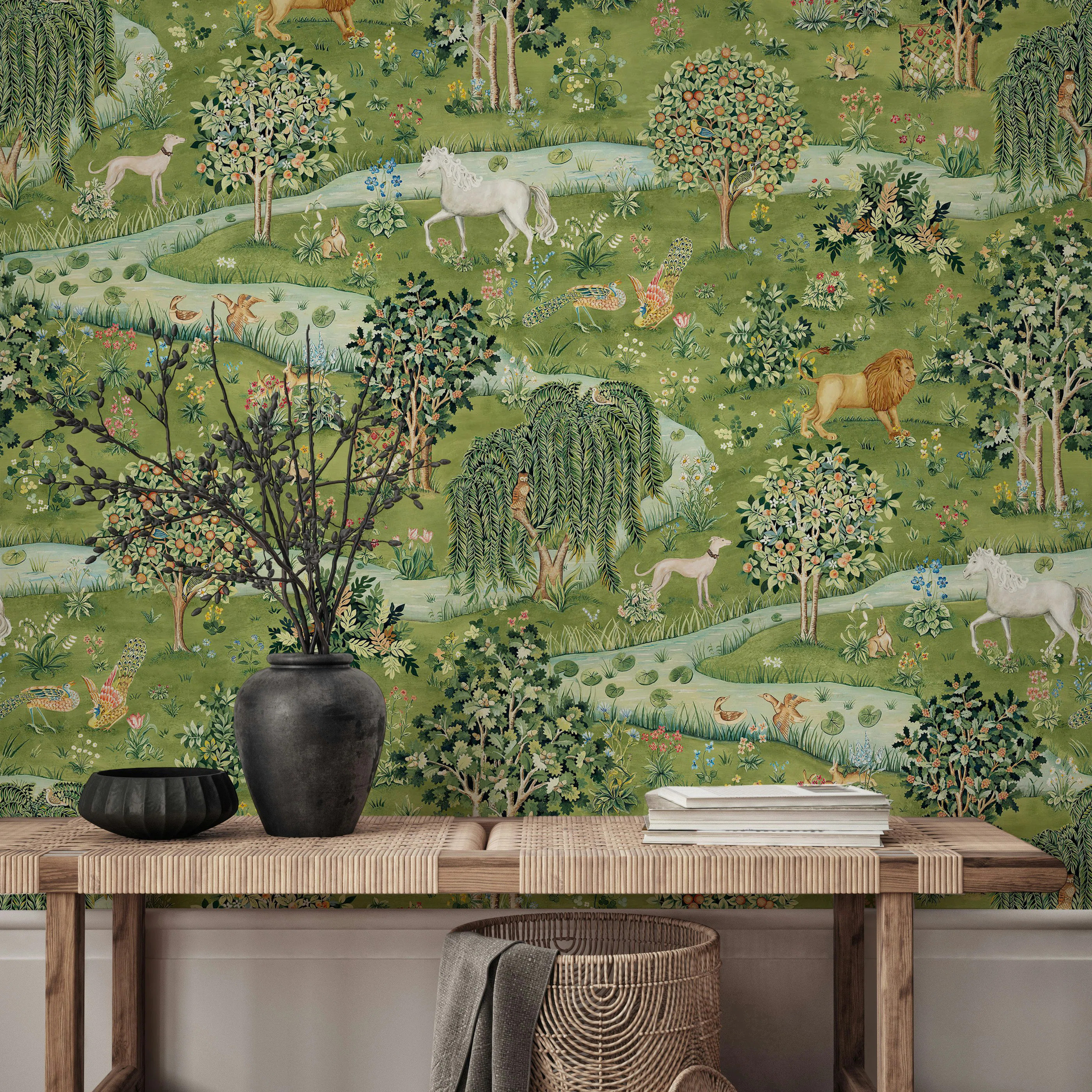 William Morris Owl & Willow Green Tracer Wallpaper | Wayfair North America