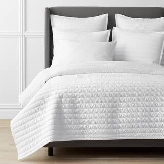 Legends Hotel Wrinkle-Free White Striped Queen Cotton Sateen Coverlet | The Home Depot