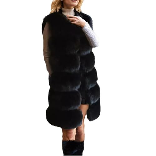 Lisa Colly Women's Faux Fox Fur Coat Jacket Winter Sleeveless Faux Fur Vest Outwear (Black, M) | Amazon (US)