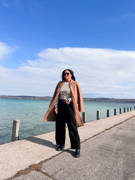 Caribbean water in Michigan! Loved this striped top, wide leg jean outfit for our weekend away. 