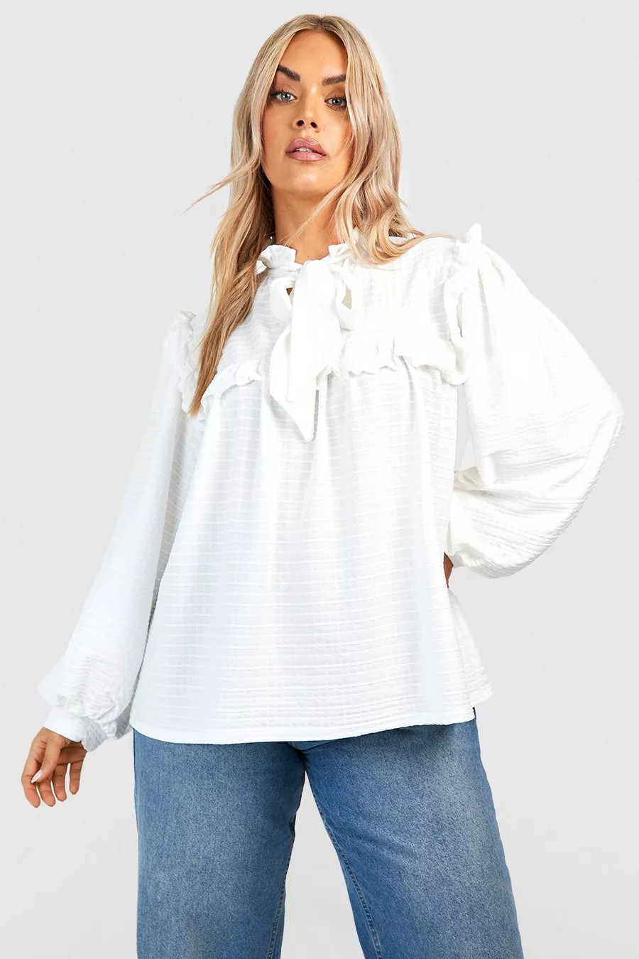 Plus Pussybow Crinkle Blouse | Boohoo.com (US & CA)