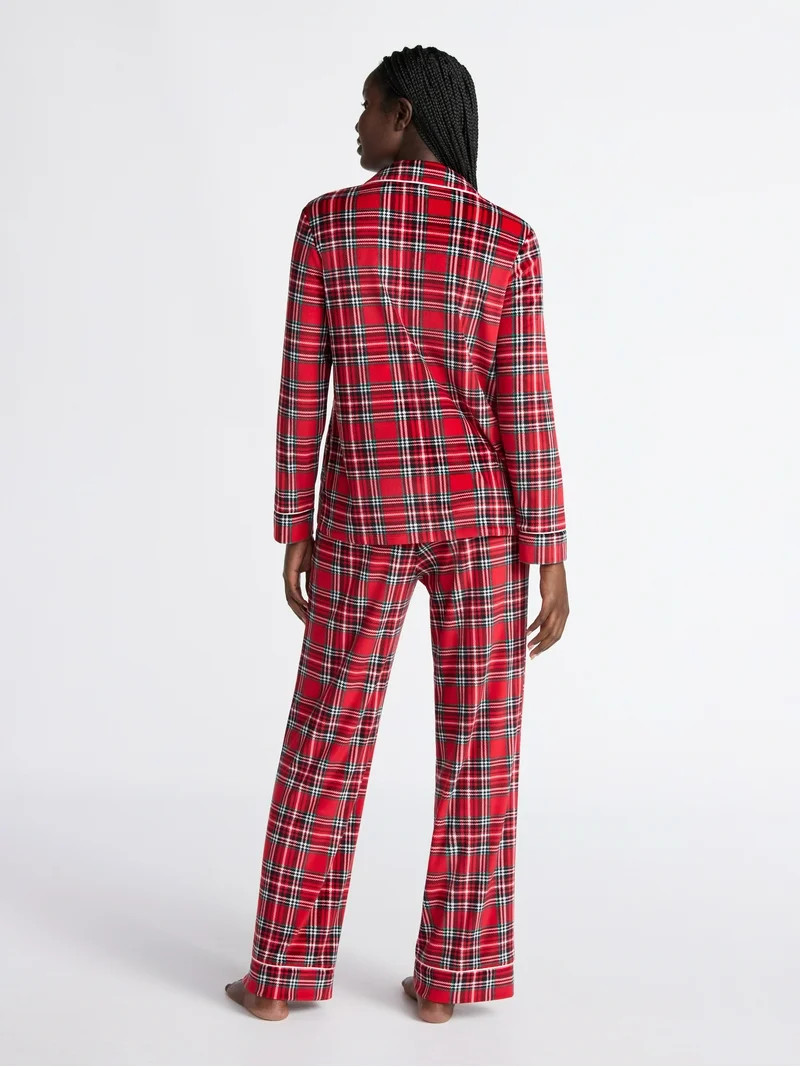 Joyspun Women’s Stretch Velour Notch Collar Long Sleeve Pajama Set, Sizes XS to 4X | Walmart (US)