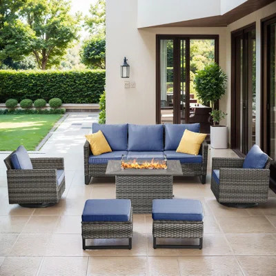 Naresa 6-Piece Outdoor Sofa Set, Wicker Patio Furniture Set With Fire Pit Table, All-Weather PE Wicker | Wayfair North America