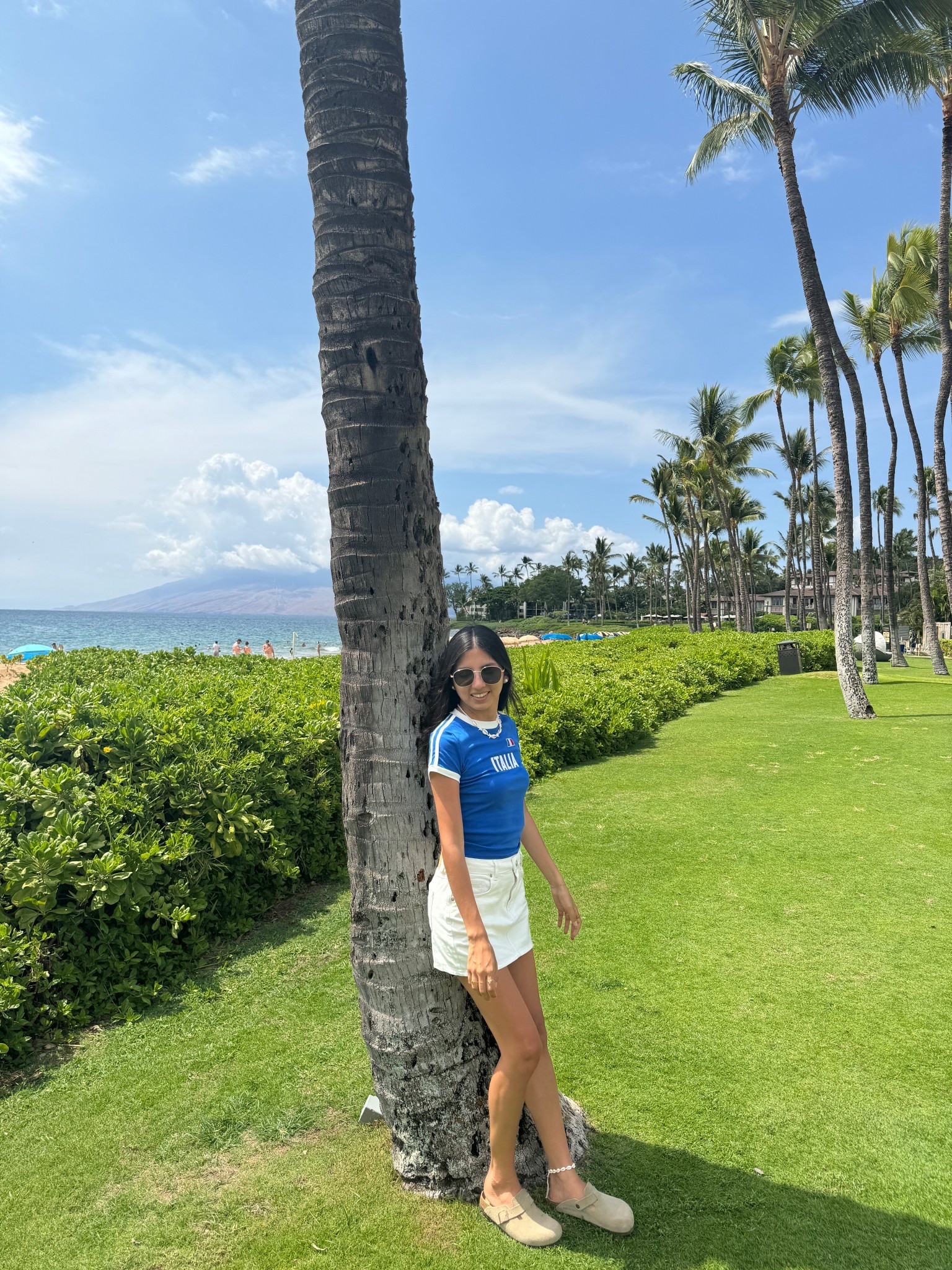hawaii outfits
white denim skirt, italia shirt, Birkenstocks, summer outfit