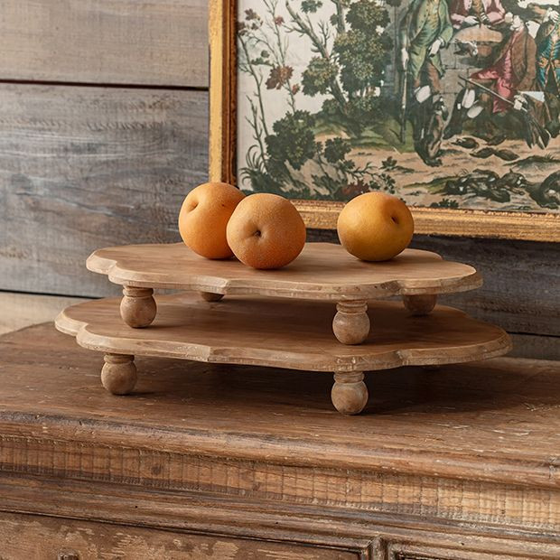 SCALLOPED OBLONG FOOTED DISPLAY RISER SET OF 2 | Antique Farm House