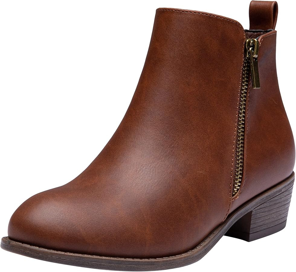 Vepose Women's Ankle Boots Low Heel Casual Boot Round Toe Zipper Booties for Women | Amazon (US)
