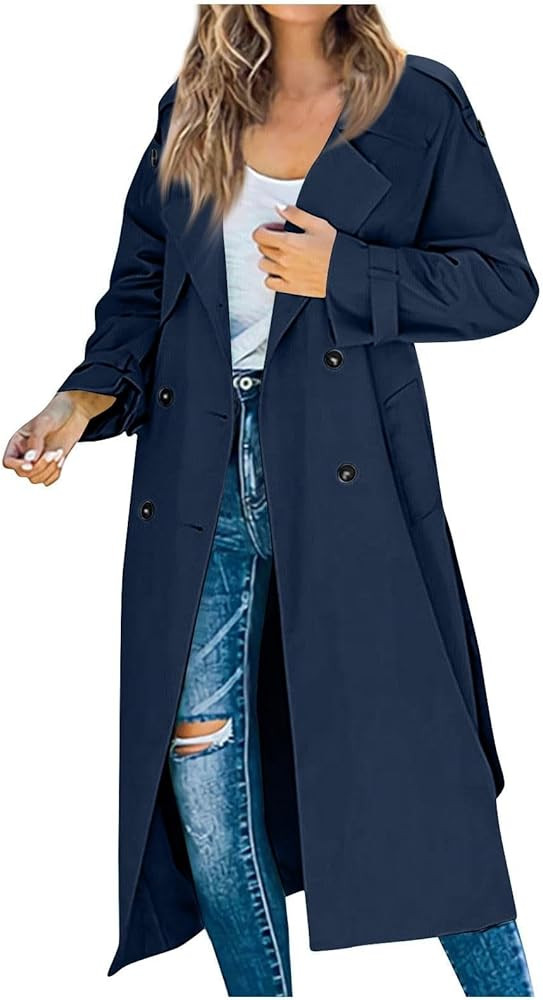 Women's Trench Coat Double Breasted Long Trench Coat Spring Fall Fashion Windproof Classic Lapel ... | Amazon (US)
