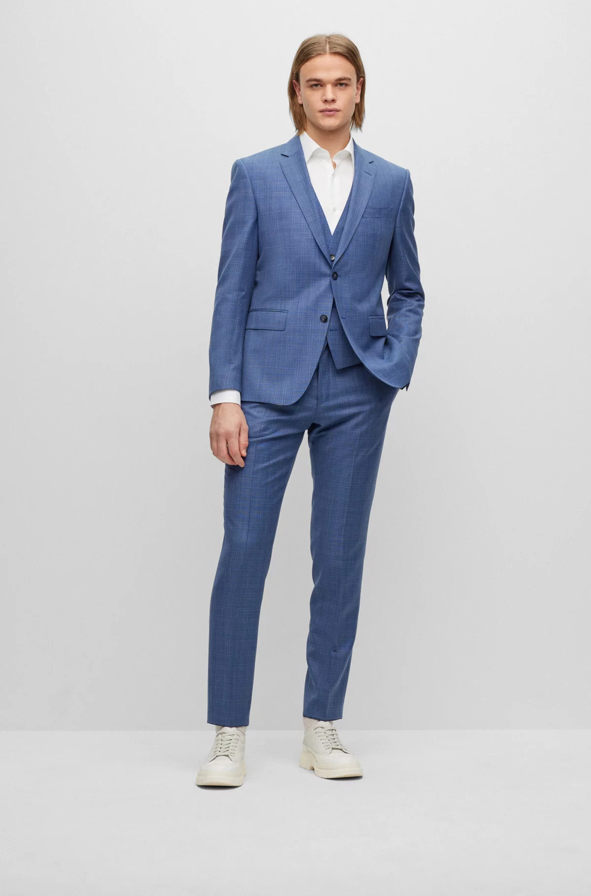 Slim-fit suit in checked virgin-wool serge | Hugo Boss (US)