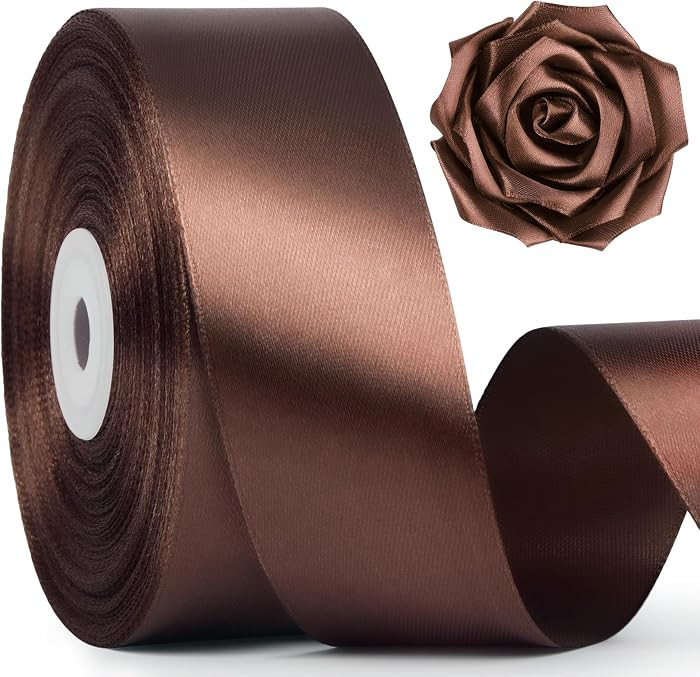 Mauproy 1-1/2 Inch Wide Brown Satin Ribbon, 50 Yards Solid Polyester Fabric Ribbon for Roses Maki... | Amazon (US)