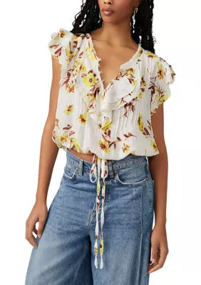 Free People Women's Naya Printed Top, Ivory, XS | Belk