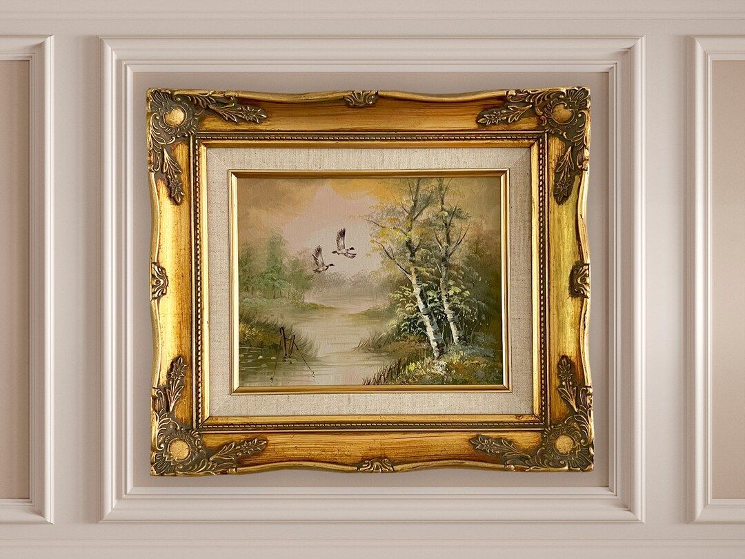 Stunning Vintage 20th Century Oil Painting of Golden Spring/summer Country Landscape of Ducks Fly... | Etsy (US)