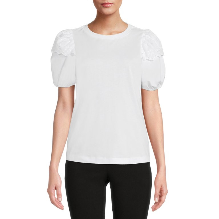 The Get Women's Short Sleeve Eyelet Ruffle T-Shirt | Walmart (US)