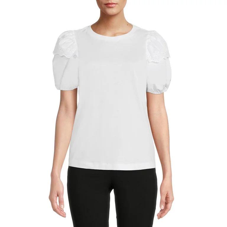 The Get Women's Short Sleeve Eyelet Ruffle T-Shirt | Walmart (US)
