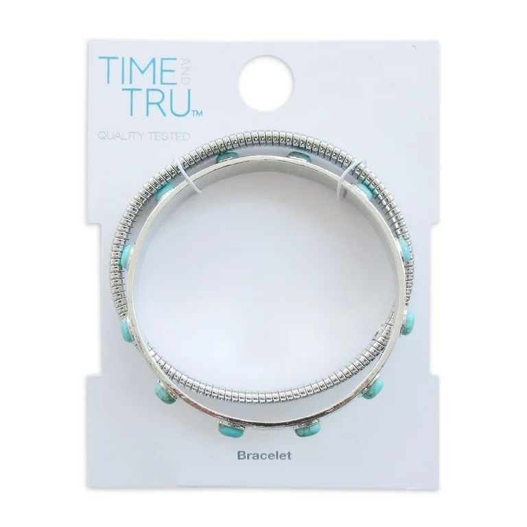 Time and Tru Women's 2Pc Turquoise Sky Etched Stone Bangle And Stretch Line Bracelet Set | Walmart (US)