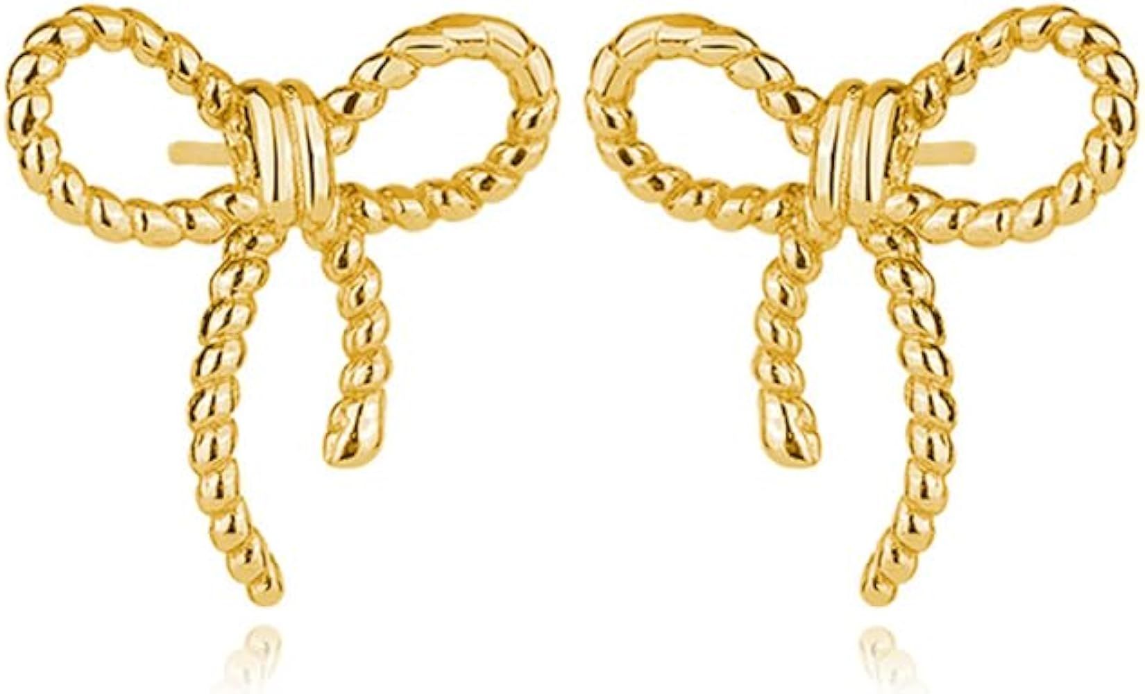 Reffeer Solid 925 Sterling Silver Bow Stud Earrings Ribbon for Women Girls Bowknot Stud Earrings ... | Amazon (US)