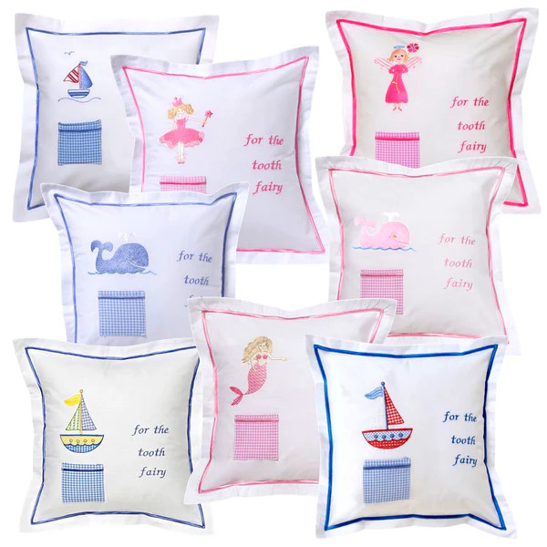 Hand Cross Stitched TOOTH FAIRY Pillows with Pocket (Pillow Insert Included) | James Ascher