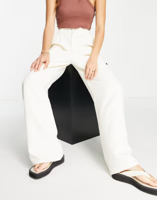 Stradivarius tailored wide leg pants in ecru | ASOS (Global)