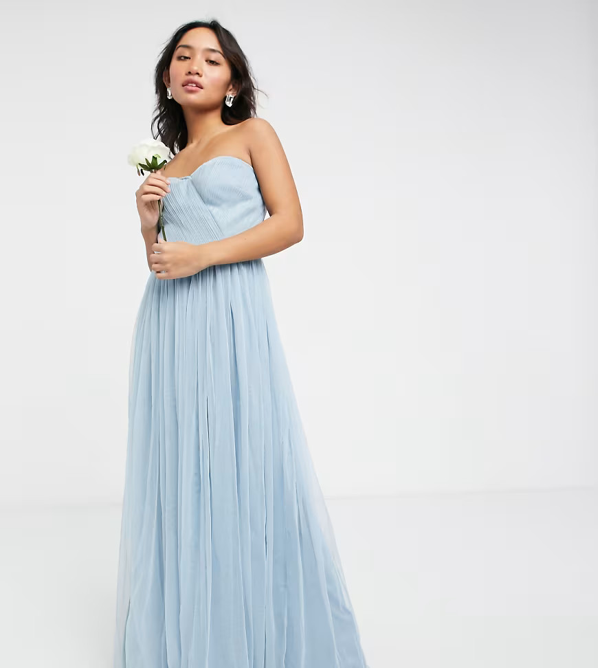 Anaya With Love Petite Bridesmaid tulle bandeau maxi dress in soft blue | ASOS (Global)