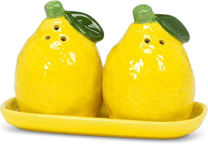 Abbott Collection Lemon Salt & Pepper Shaker Set on Tray | Ceramic, Yellow/Green, 5.5"L | Amazon (US)