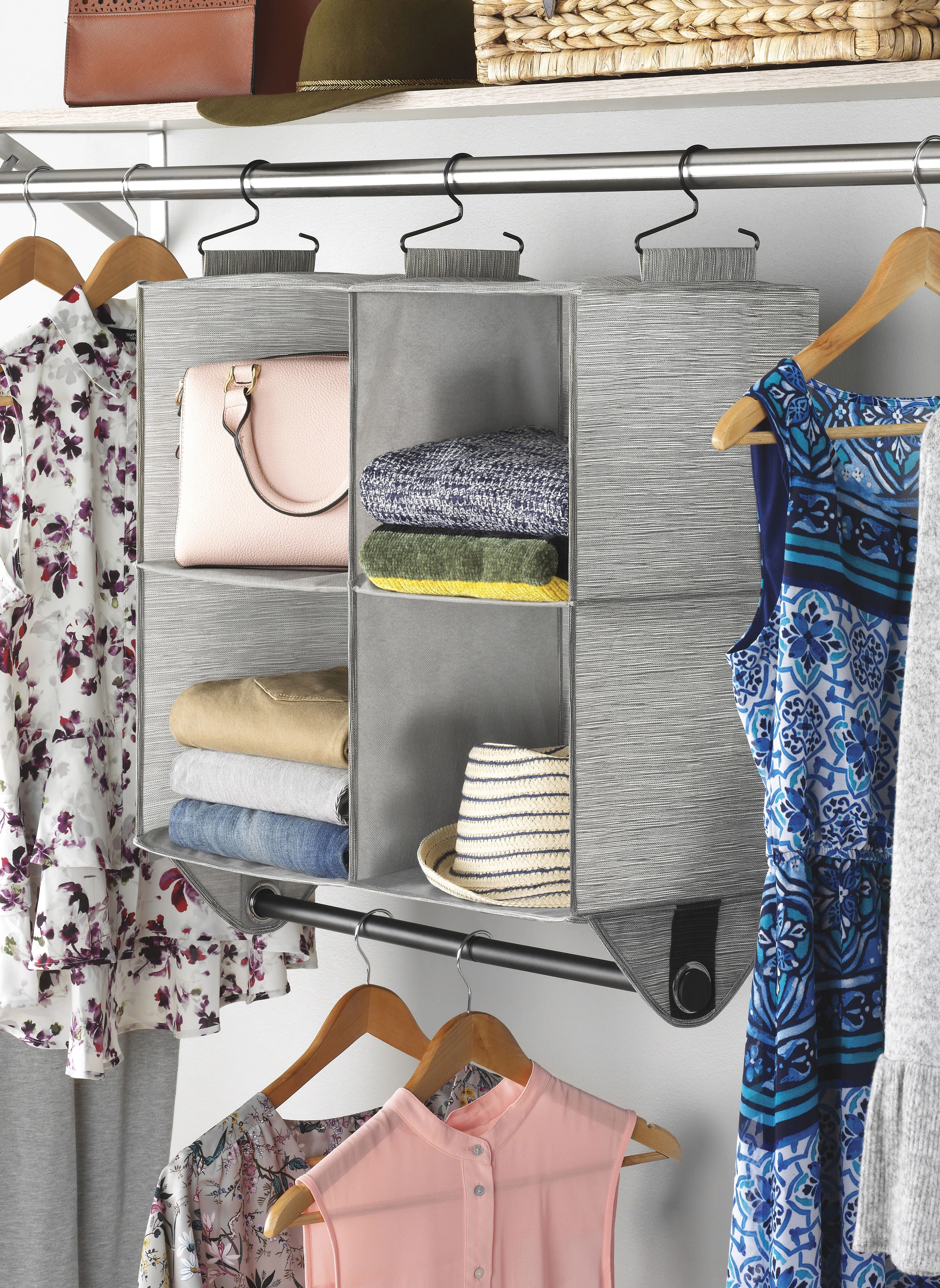 Dotted Line™ Aidan Fabric Hanging Organizer with Garment Rod & Reviews | Wayfair | Wayfair North America