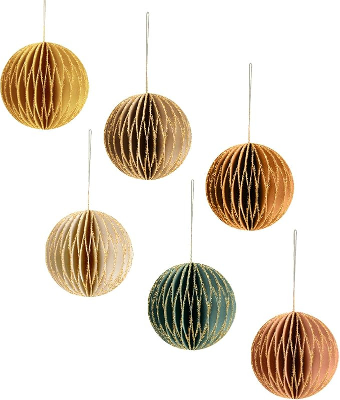 NICROLANDEE Christmas Hanging Decorations, 6 PCS Nature Round Glitter Edge Paper Honeycomb Orname... | Amazon (US)