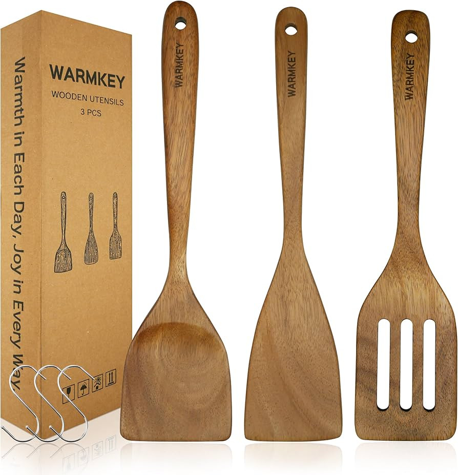 Acacia Wood Spatula Set of 3 - Natural Wooden Cooking Utensils for Nonstick Pans, Scratch-Proof &... | Amazon (US)