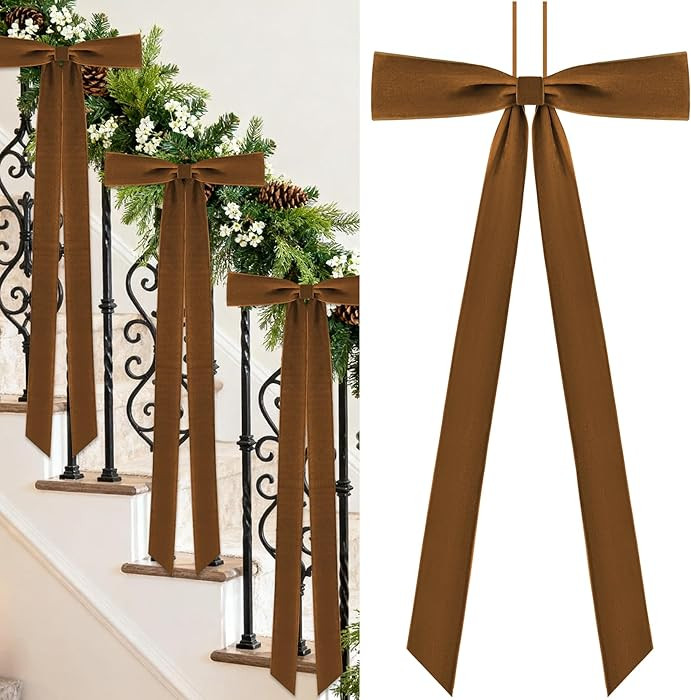 12 Pcs Large Christmas Bows 10x33 Inches Extra Long Velvet Xmas Bows for Staircase Garland Wreath... | Amazon (US)