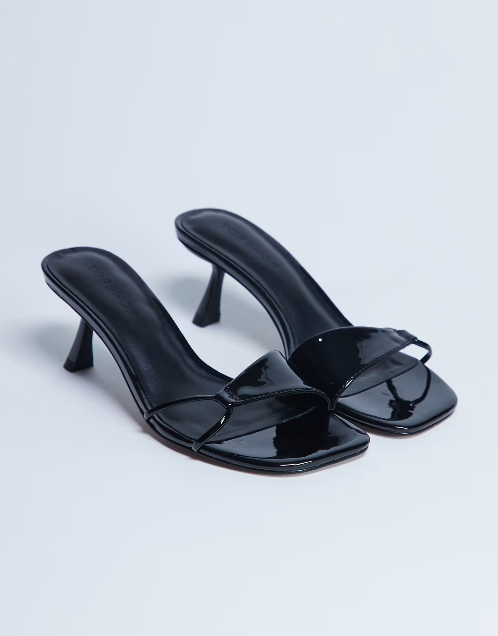 Topshop Ily patent heeled mules in black | ASOS (Global)