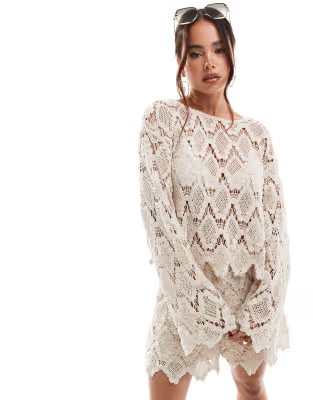 Y.A.S Festival crochet bell sleeve co-ord in cream | ASOS (Global)