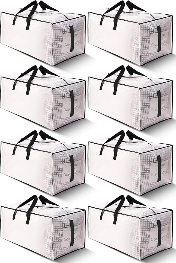 8 Pack Large Strong Moving Bags with Zippers & Carrying Handles - Water-Resistant - Heavy Duty St... | Amazon (US)