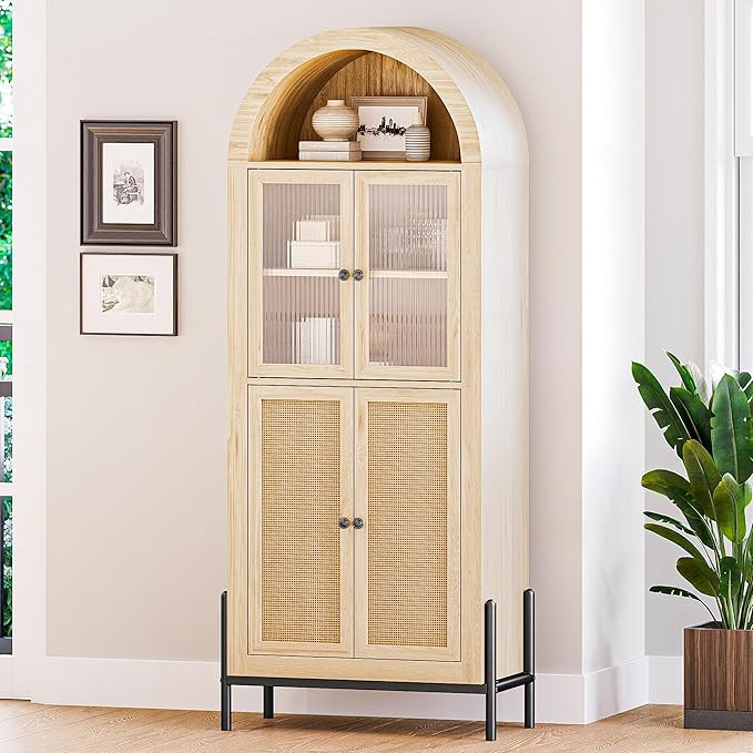 BELLEZE Arched Storage Cabinet with Doors, 65.5 Inches Bookcase, Freestanding Kitchen Pantry Cupb... | Amazon (US)