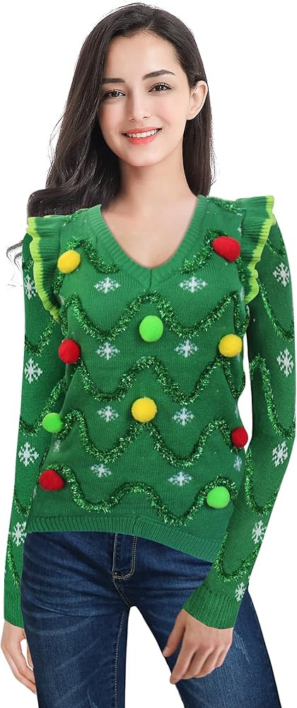 v28 Varied Ugly Christmas Sweater for Women Merry Reindeer Shirt Knit Sweaters | Amazon (US)