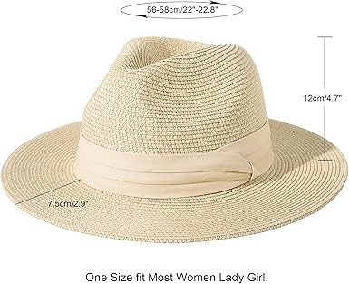 Lanzom Women Wide Brim Straw Panama Roll up Hat Fedora Beach Sun Hat UPF50+ | Amazon (US)