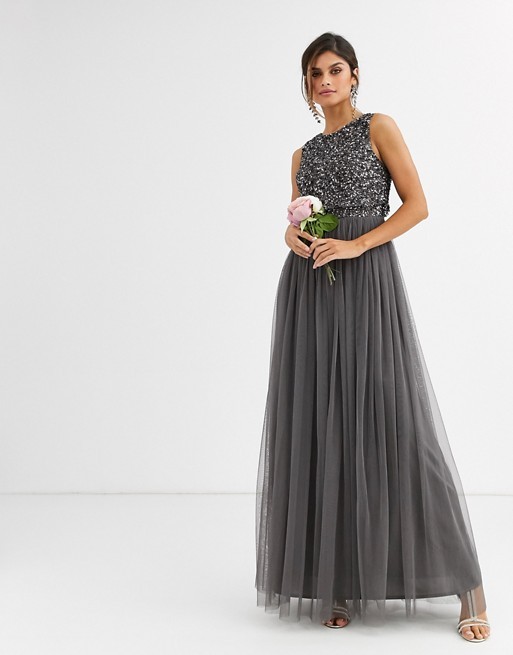 gray long gown for wedding