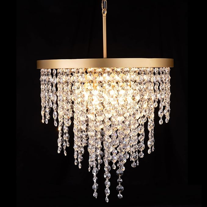 Wellmet Gold Crystal Chandelier 24 inch, 3-Tier Modern Round K9 Crystals Light Fixtures for Dinin... | Amazon (US)