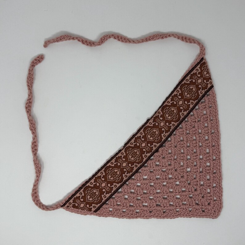 Handmade Crochet Bandana Headscarf | Vintage Rose Pink With Ribbon Edging - Etsy UK | Etsy (US)