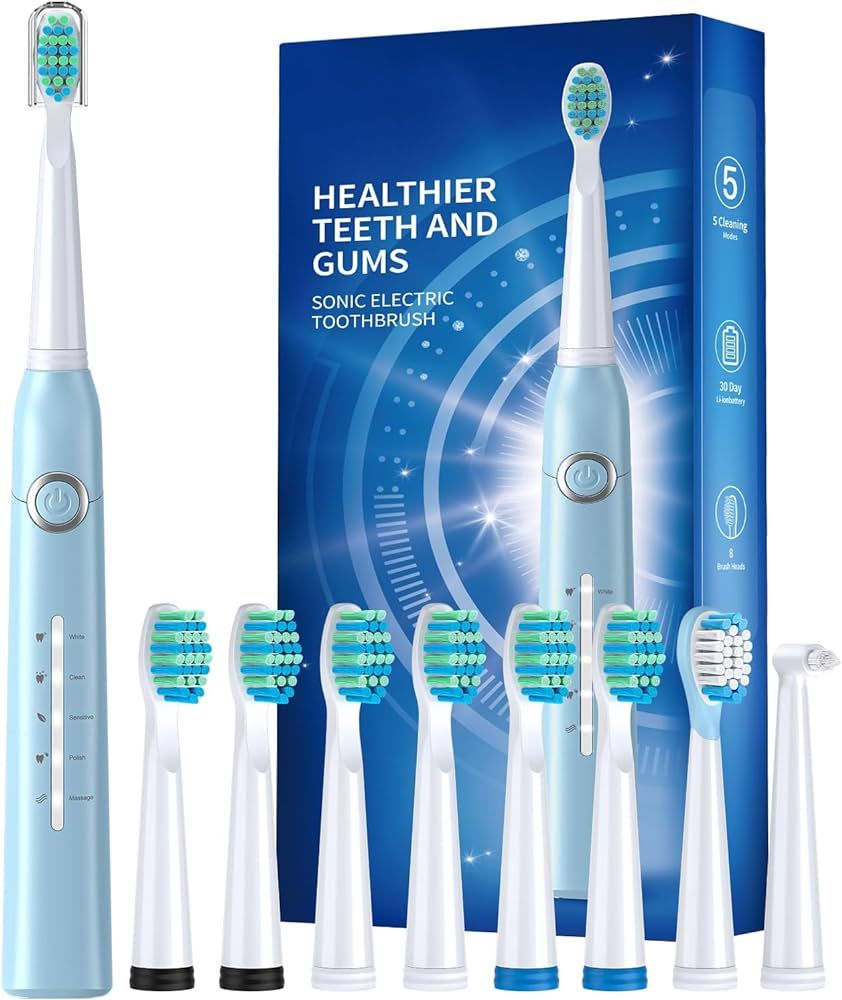 Sonic Electric Toothbrushes for Adults, 8 Brush Heads Electric Toothbrush with 40000 VPM Deep Cle... | Amazon (US)