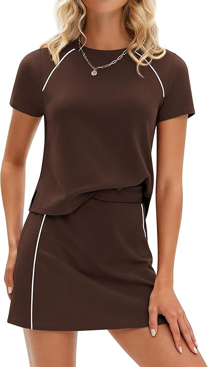 PRETTYGARDEN Women's 2026 Summer 2 Piece Skirt Sets Short Sleeve Shirts Tops Skorts Matching Work... | Amazon (US)