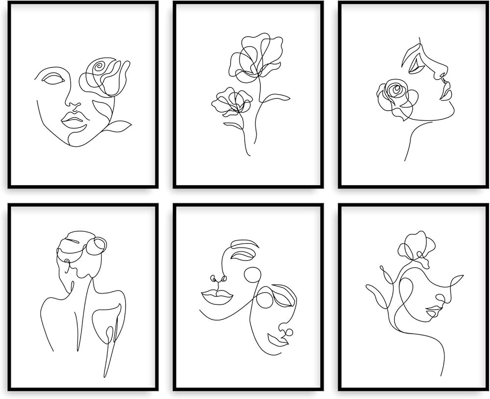 Whaline 6 Pack Minimalist Line Art Prints 8 x 10 Inch Abstract Single Line Wall Art Poster Waterp... | Amazon (US)