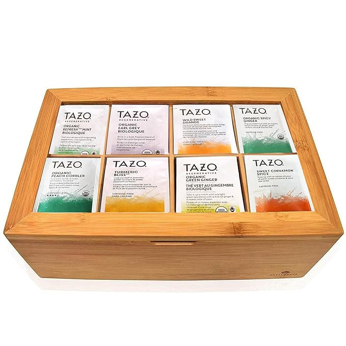 Tazo Tea Bags Sampler Variety in Bamboo Tea Bag Organizer 80 Count 16 Different Flavors Gifts for... | Amazon (US)