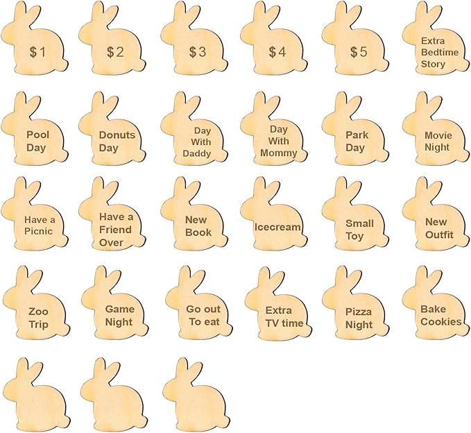 BABORUI Easter Egg Tokens for Kids - 27 Pack Wooden Bunny Easter Egg Tokens with 3Psc Blank Token... | Amazon (US)