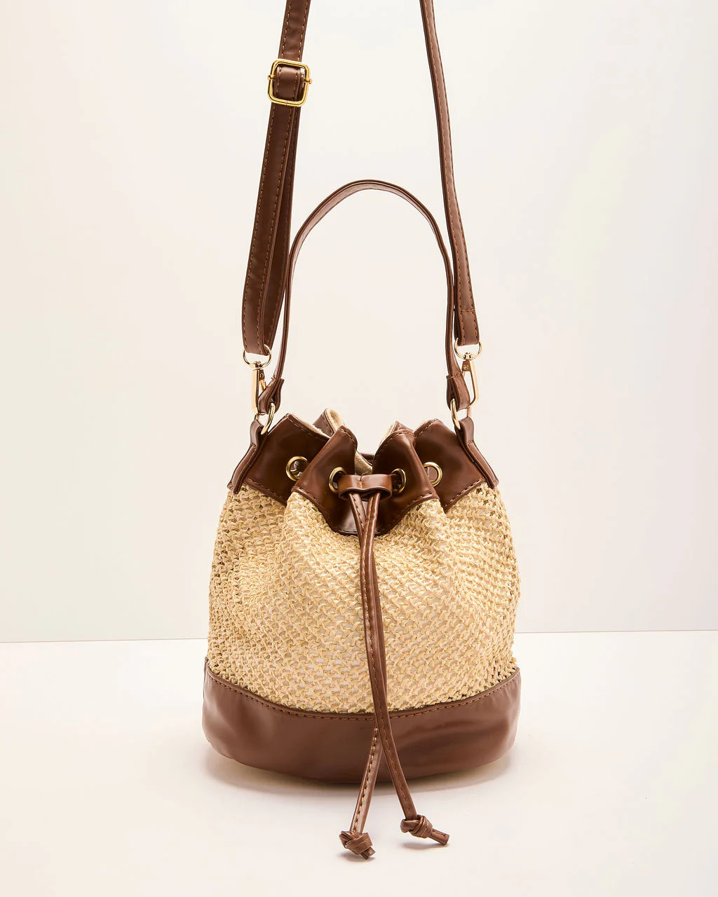 Amiyah Woven Straw Vegan Leather Bucket Bag | VICI