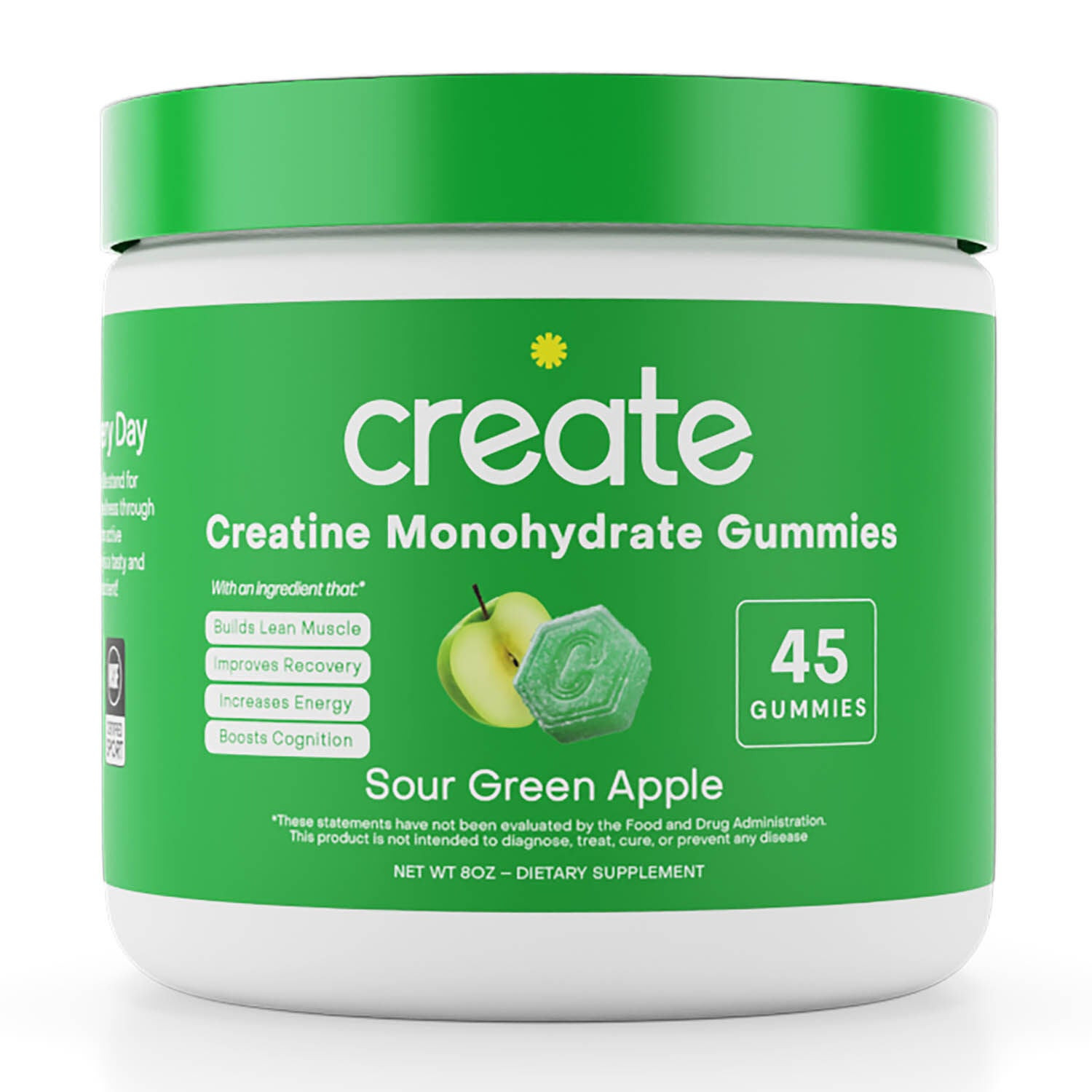 Creatine Monohydrate Gummies - Sour Green Apple - 45 Gummies (15 Servings) | GNC