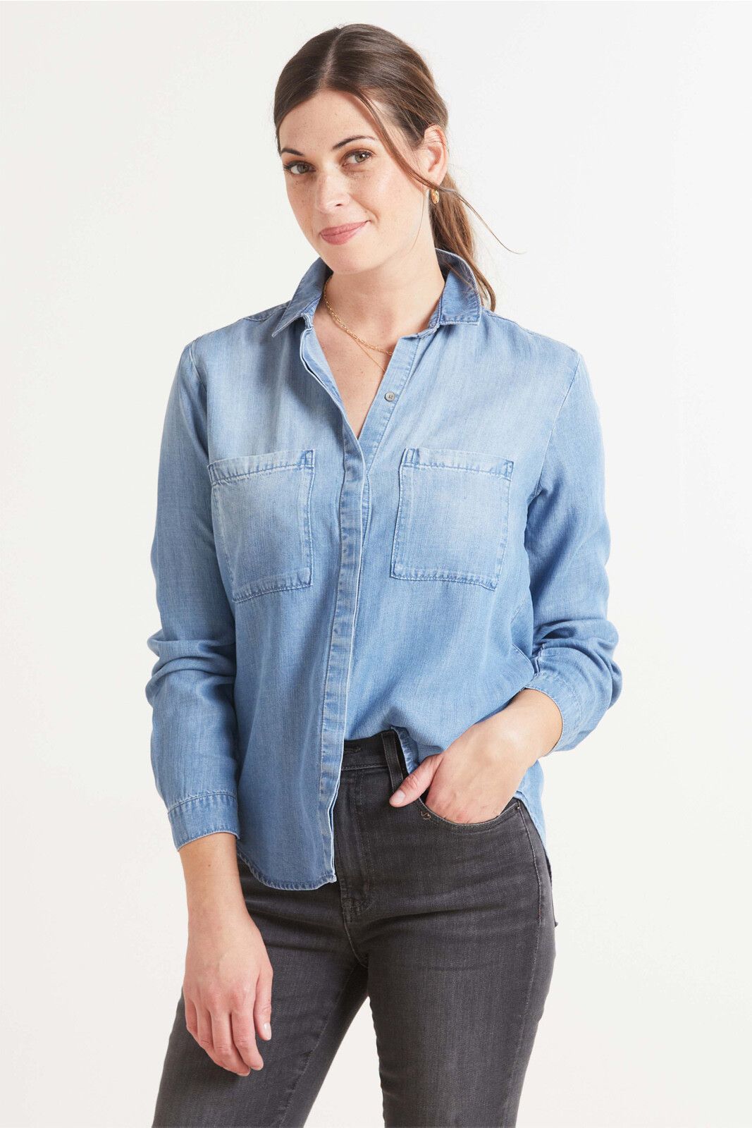 CLOTH AND STONE Denim Shirttail Button Down | EVEREVE | Evereve