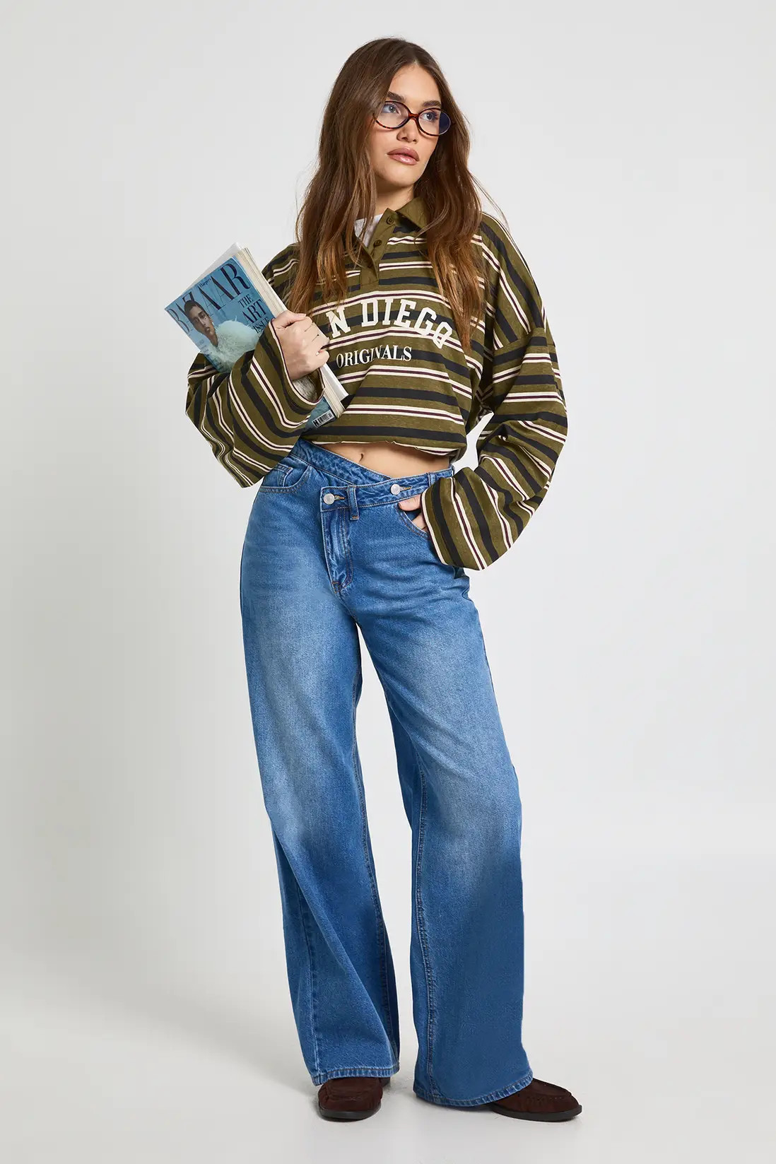 High Waist Crossover Waistband Straight Leg Jean | Boohoo.com (UK & IE)
